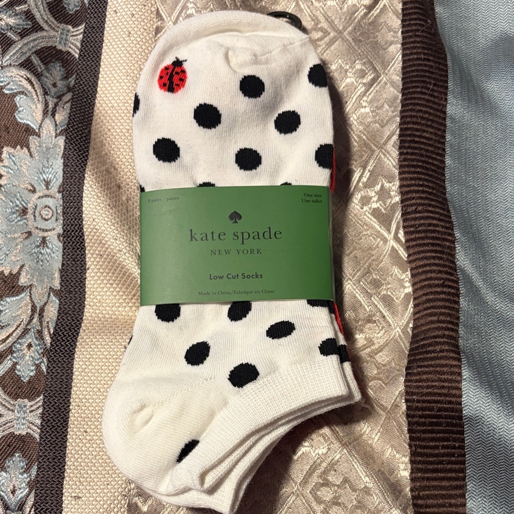 kate spade White Polka Dot Low Cut Socks with Red Ladybug